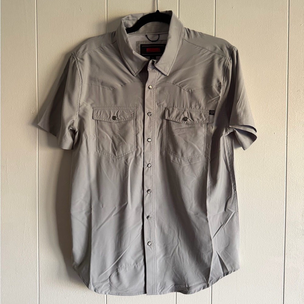 Men's Gray Short Sleeve Button Down Shirt